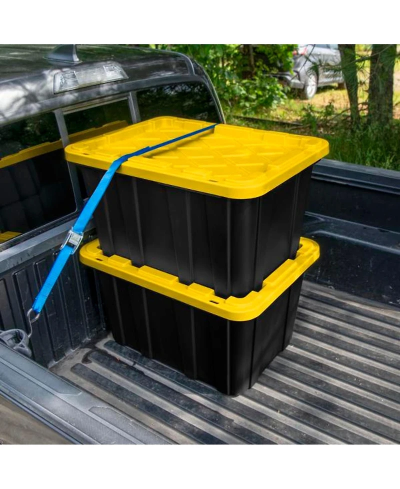 Sterilite 27 Gallon Industrial Stackable Storage Tote Lidded Containers, 4 Pack