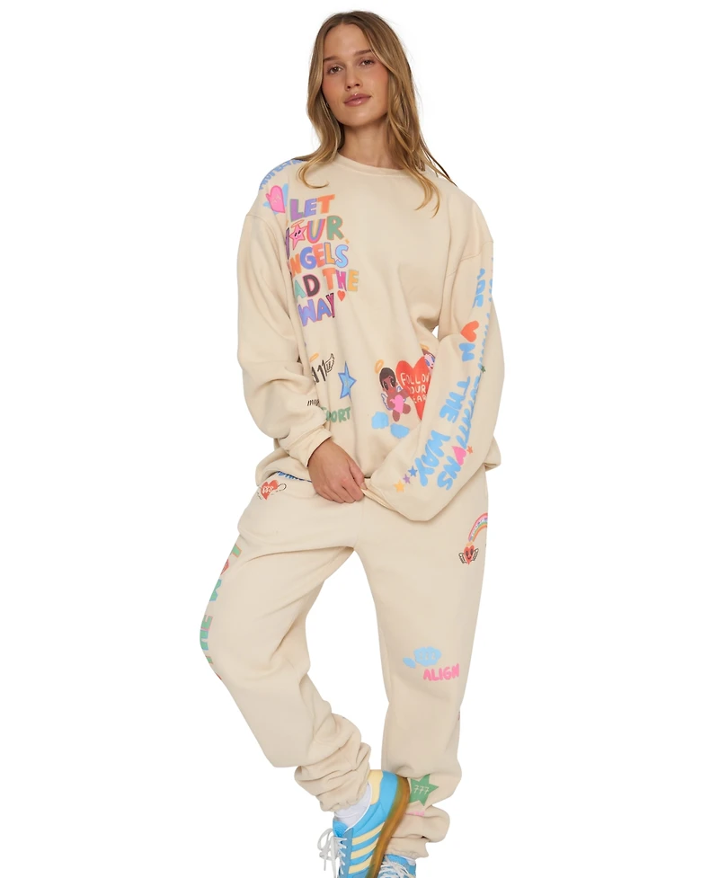 Mayfair Juniors' Angels Lead Graphic Oversized Fleece Crewneck Sweatshirt