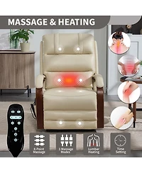 Maison Boucle Faux Leather Power Lift Chair for Elderly with Heat and Massage, Dual Motor Infinite Position Electric Recliner Solid Wood Armrests