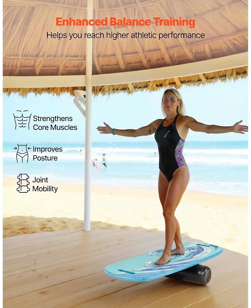 Sevorley Wooden Balance Board Trainer with Roller and Storage Rack, Surf Training Set