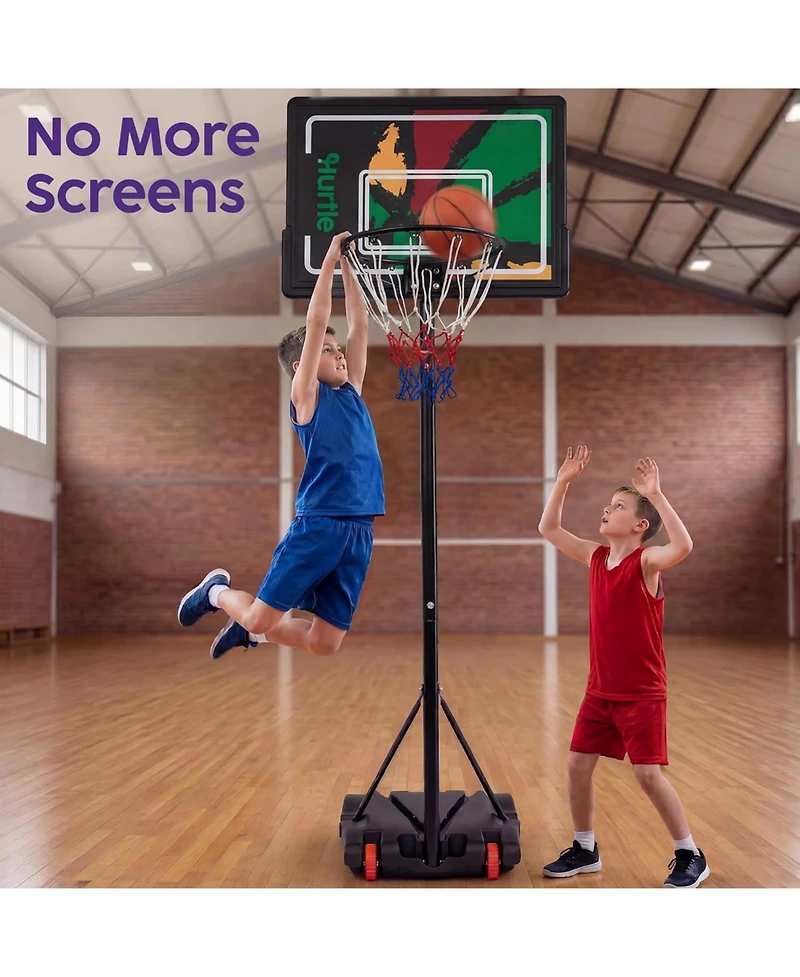 Hurtle Kids Portable Basketball Hoop – Adjustable Indoor Outdoor Basketball Goal with Wheels and Backboard for Kids Play