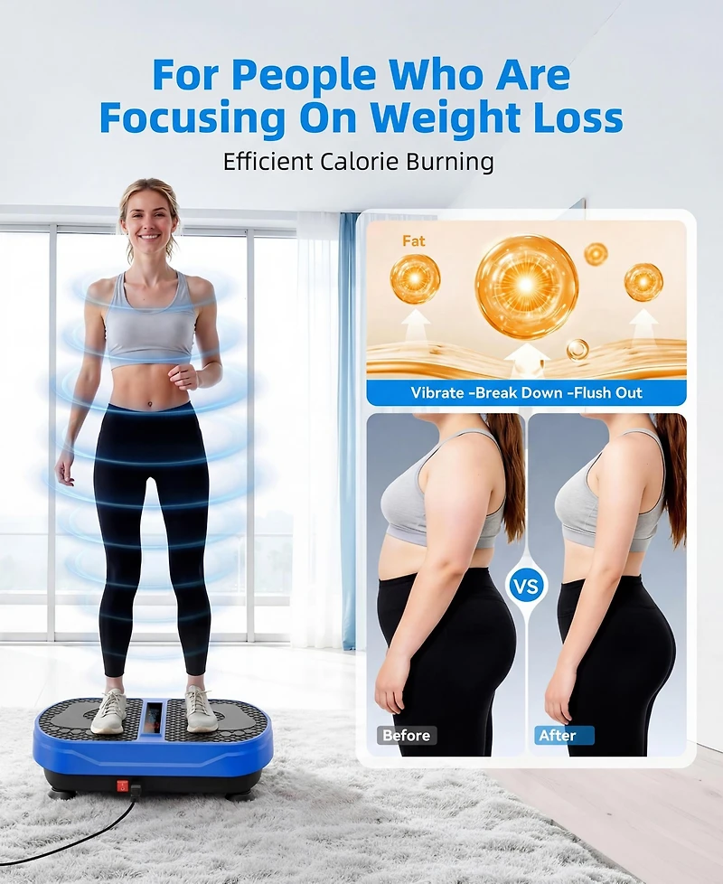 Sugift Vibration Plate Exercise Machine with Bluetooth Speaker, 2 Loops, 5 Resistance Bands, 450lb Capacity