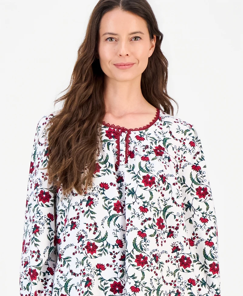 Charter Club Women's Long-Sleeve Cotton-Blend Scoop-Neck Flannel Chemise, Macy's Exclusive