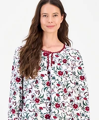 Charter Club Women's Long-Sleeve Cotton-Blend Scoop-Neck Flannel Chemise, Macy's Exclusive