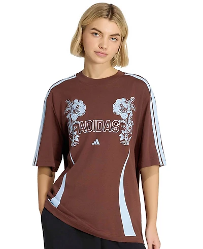 adidas Women's Farm Gfx Tee 2 Retro Graphic-Print 3-Stripes Crewneck T-Shirt