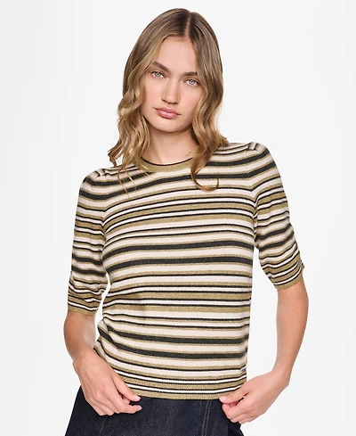 Dkny Jeans Petite Striped Puff-Sleeve Sweater