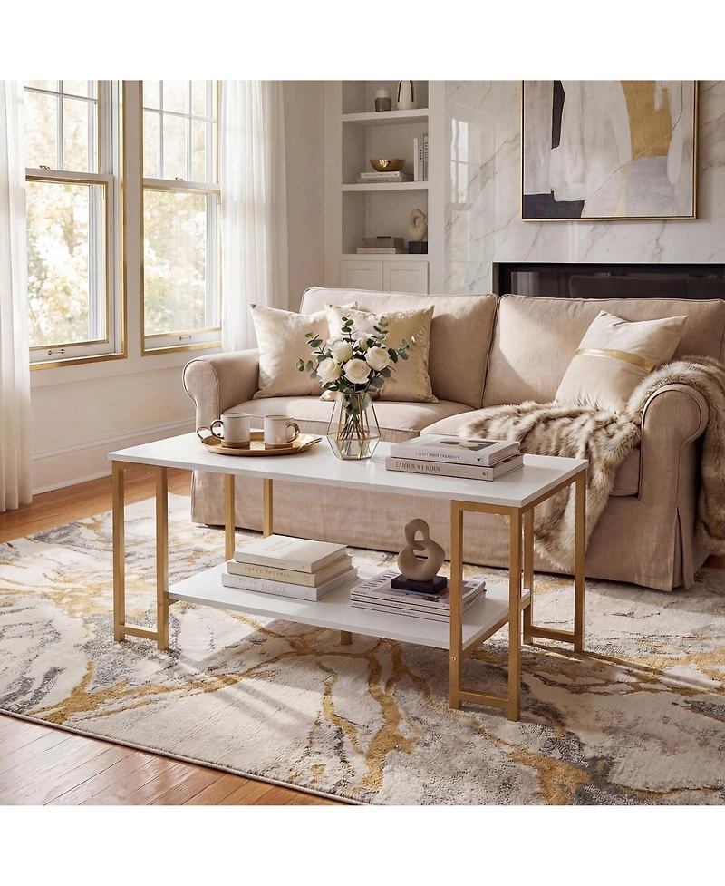 Costway 2-Tier Coffee Table, Modern Accent Table with Open Storage Shelf