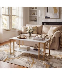 Costway 2-Tier Coffee Table, Modern Accent Table with Open Storage Shelf