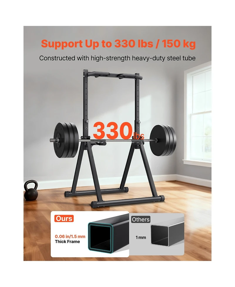 Sevorley Freestanding Foldable Pull-Up and Dip Station, 9-Level Height, 330 lb Capacity