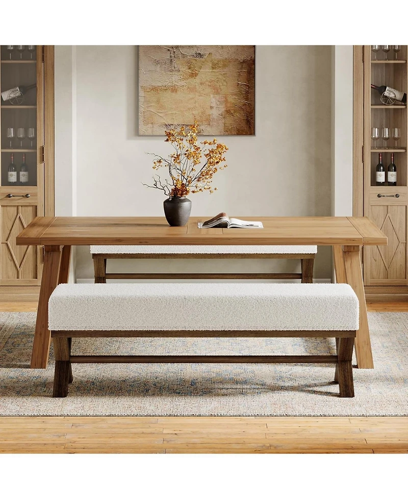 Tribesigns 51.18 inches Solid Wood Dining Bench: Modern with faux shearling seat and X-legs. Upholstered for dining room, living room.