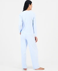 Charter Club Women's Pointelle Long-Sleeve Bow Top and Pants Set, Macy's Exclusive