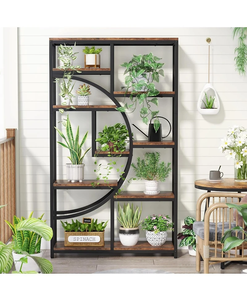 Tribesigns 5 Tier Industrial Bookshelf Set of 2, Freestanding Tall Bookshelves Display Shelf Storage Organizer with 9-Open