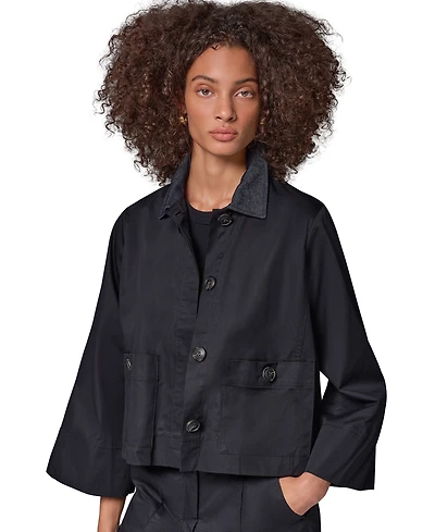 Donna Karan Weekend Women's Twill Bell-Sleeve Trapeze with Denim Collar Jacket