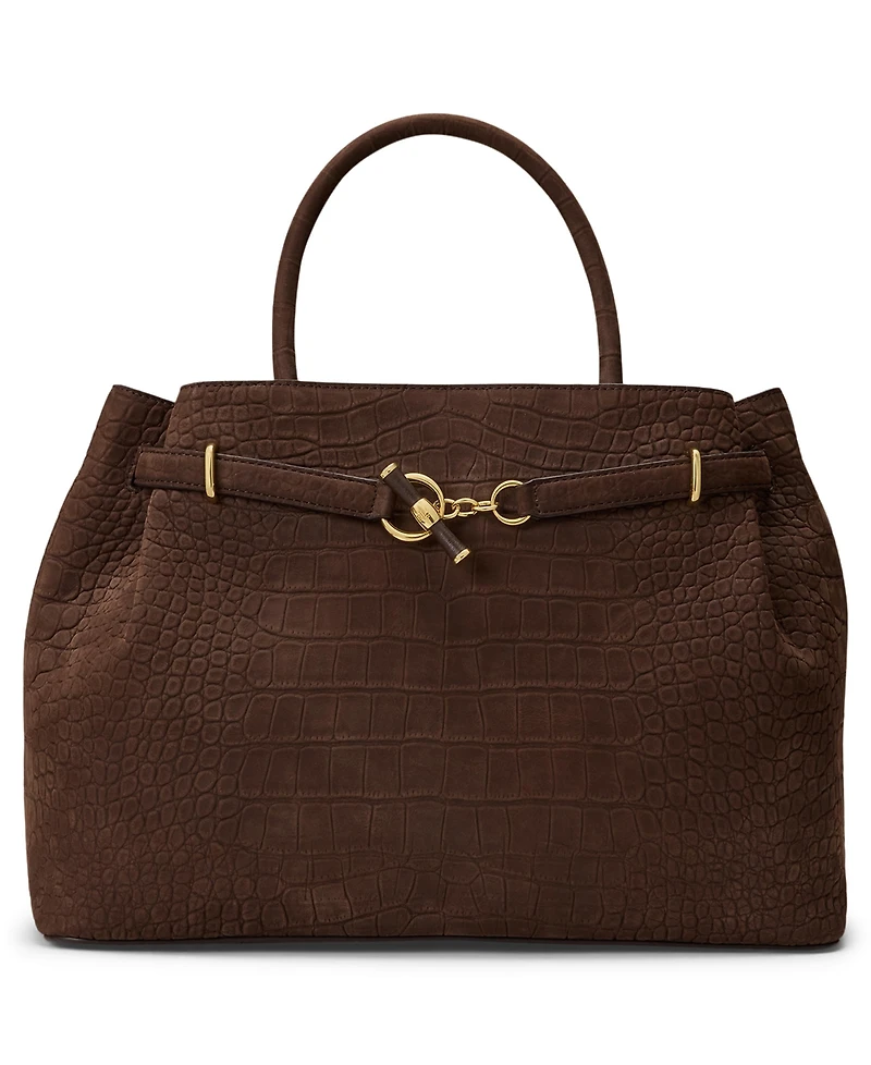 Lauren Ralph Lauren Crocodile Embossed Nubuck Large Blaike Satchel Handbag