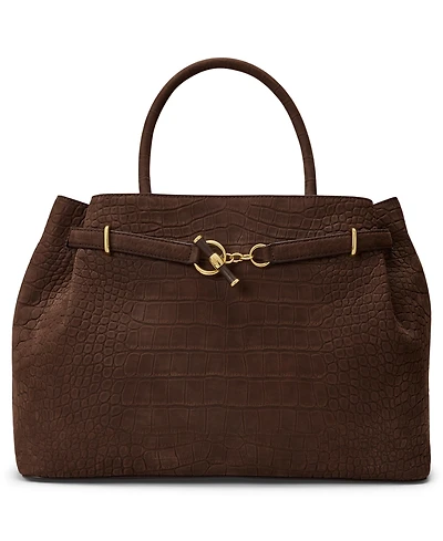 Lauren Ralph Lauren Crocodile Embossed Nubuck Large Blaike Satchel Handbag