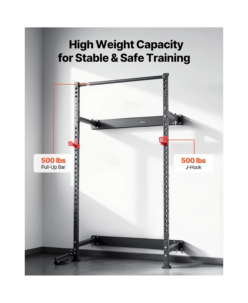 Sevorley Folding Wall-Mounted Power Cage Squat Rack for Home Gym, Adjustable J-Hooks and Pull-Up Bar, 1000 lb Capacity