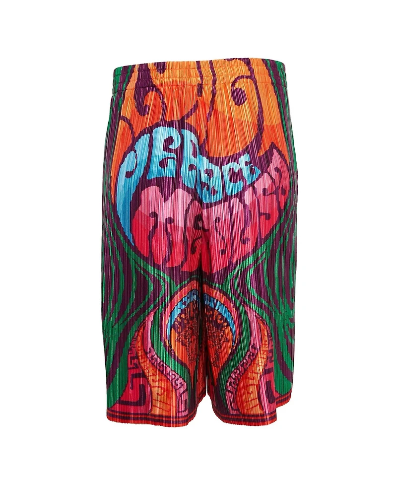 Pre-Owned Versace Mens Multicolor Medusa Print Satin Plisse College Fit Shorts