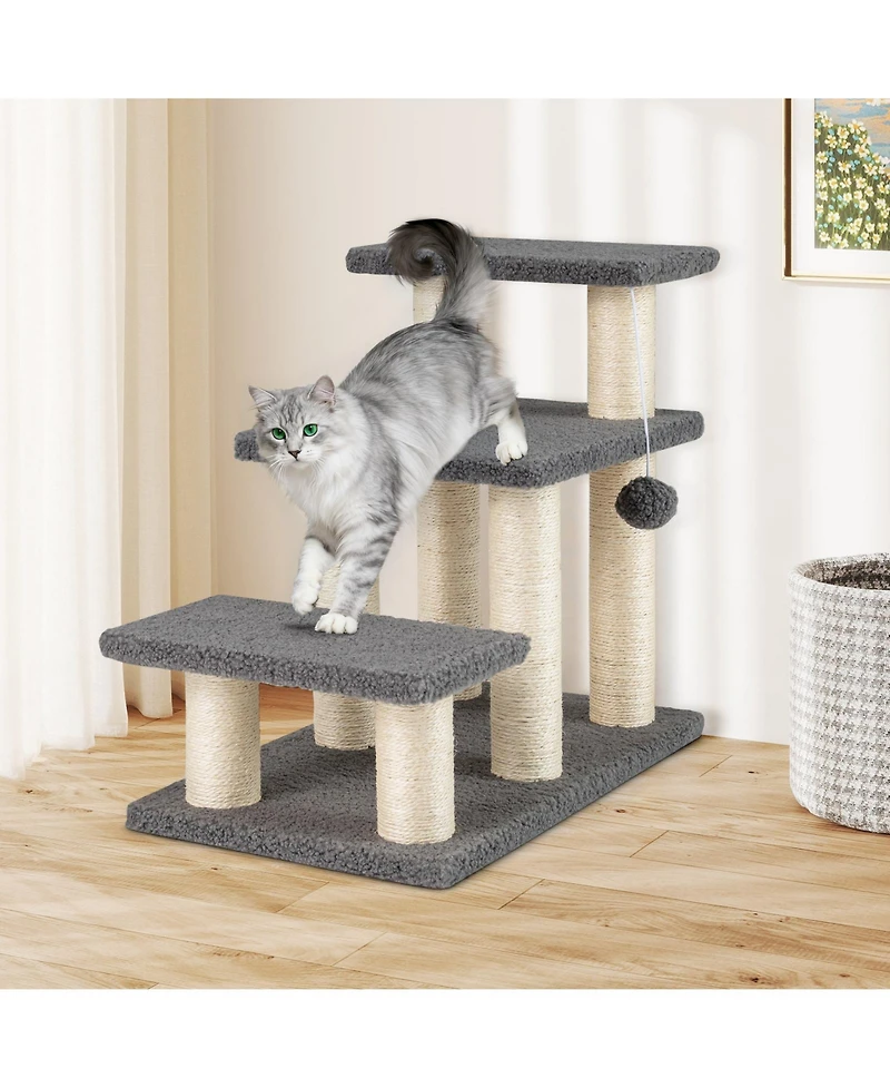 Gymax 2-in-1 Cat Tree Tower Pet Steps With Scratching Posts Hanging Toy Ball Perch