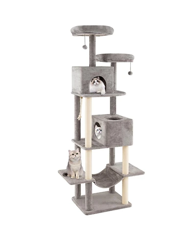 Gymax 81'' Large Cat Tree for Indoor Cats Multi-level Kitty Climbing Tower With 2 Condos