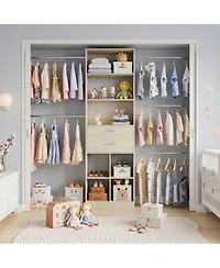 Aheaplus Small Closet Organizer with Drawers and Hanging Rods for a Child's Room