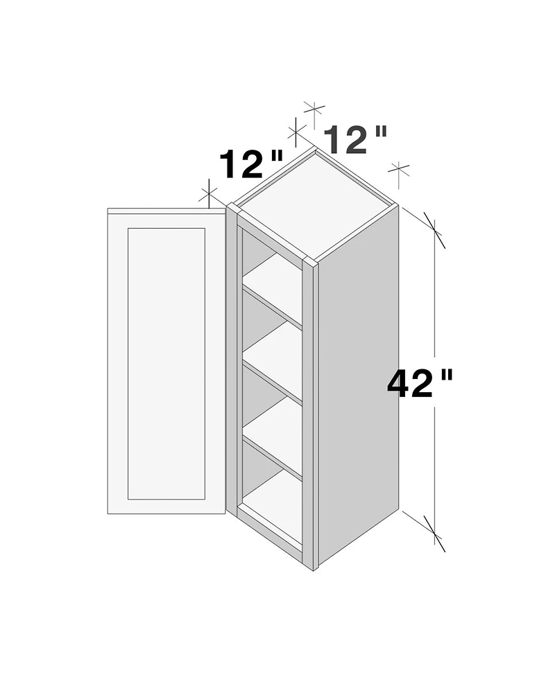 Boyel Living 12"x 42" Standard Wall Cabinet 1 Door 3 Shelves, Kitchen with Solid Wood Frame, Soft-Close Hinge