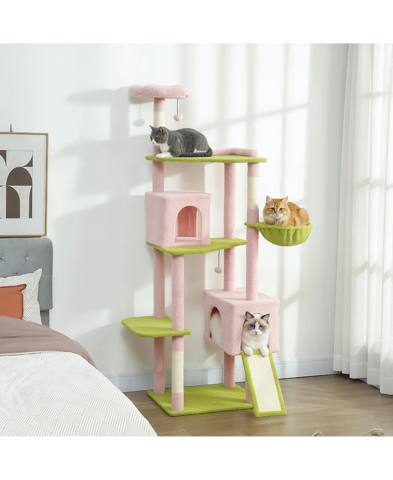 Ruie 74 inch Flower Cat Tree Tower with Sisal Scratching Posts and Condos