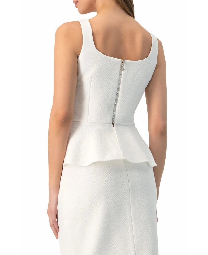 Ivonne Women's Herringbone Jacquard Square-Neck Sleeveless Peplum Top