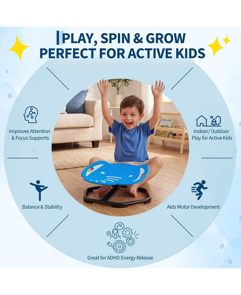 homfan Fluorescent Elephant Sensory Spinning Chair with Handle, 360 degree Quiet Swivel for Autism, Adhd, Spd, Anti-Slip Base, Vestibular Toy