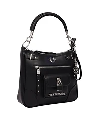 True Religion Moto Zip Top Hobo Bag with Lock Pocket Charm - Convertible Shoulder bag