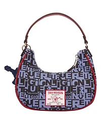 True Religion Graphic Horseshoe Hobo Bag with Buddha Charm and Logo Print