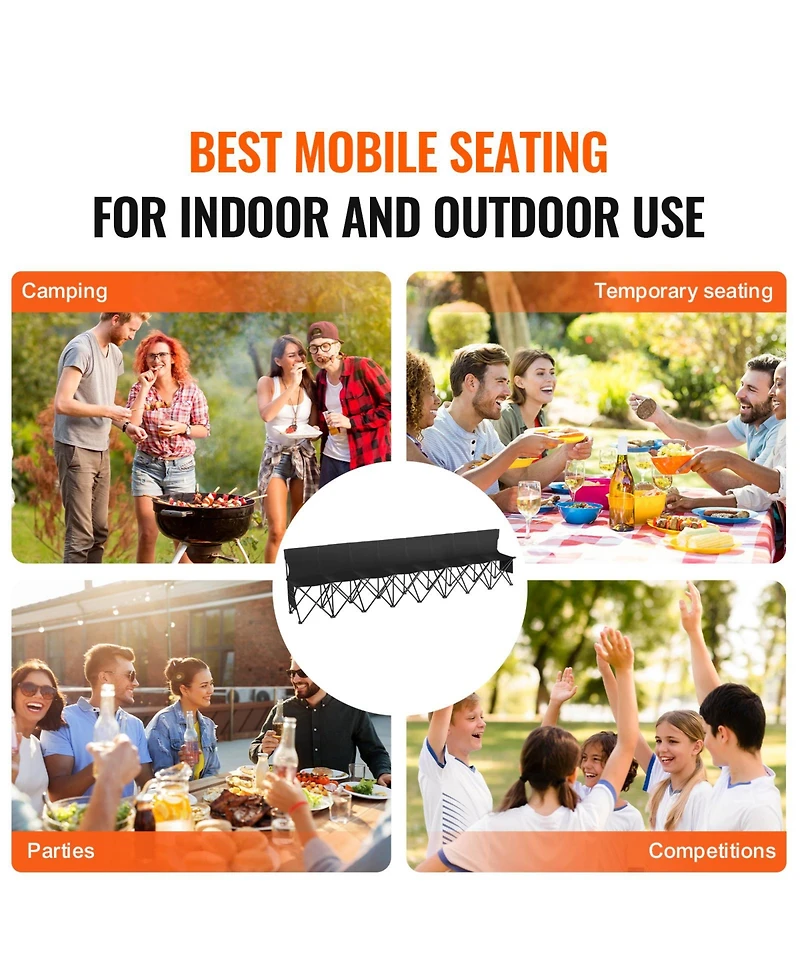 Sevorley 8-Seat Portable Folding Bench, Sideline Team Seating with Backrest, Side Pockets, and Carrying Bag