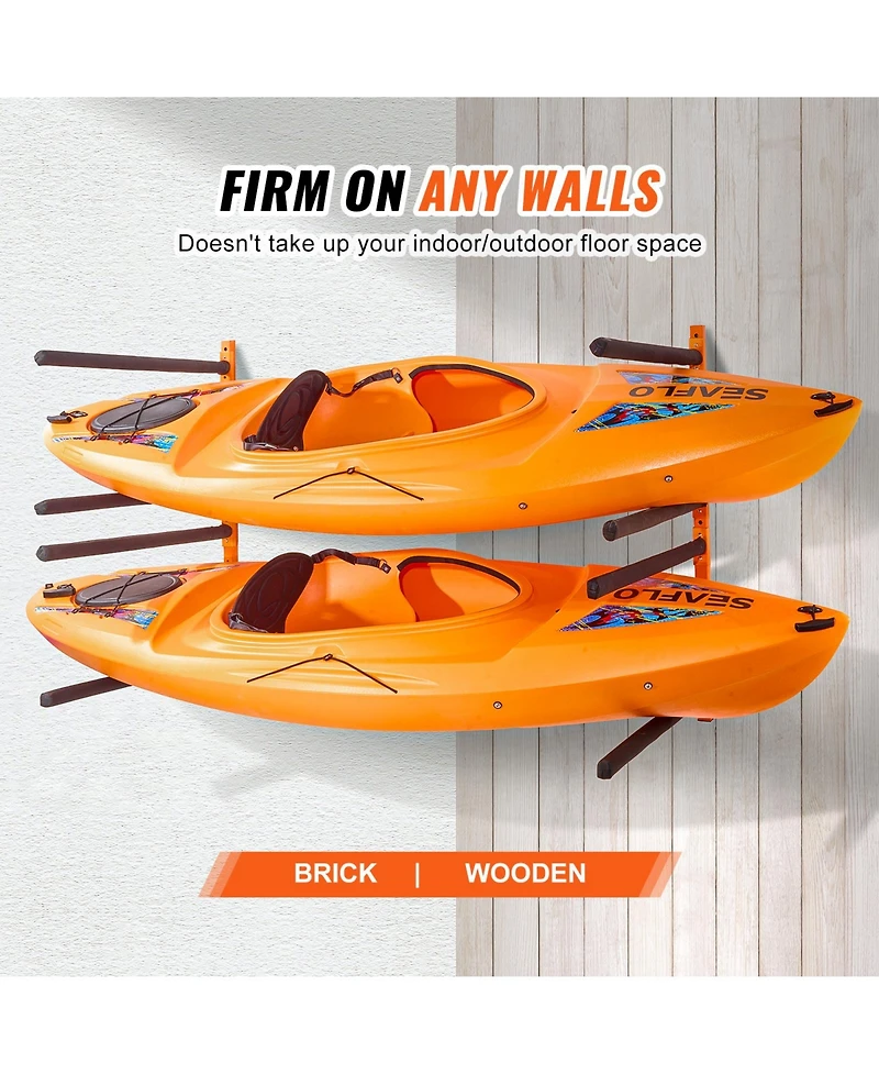 Sevorley Wall-Mounted Kayak Storage Rack, Steel 4-Kayak Holder with Adjustable Padded Arms, 400 lb Capacity