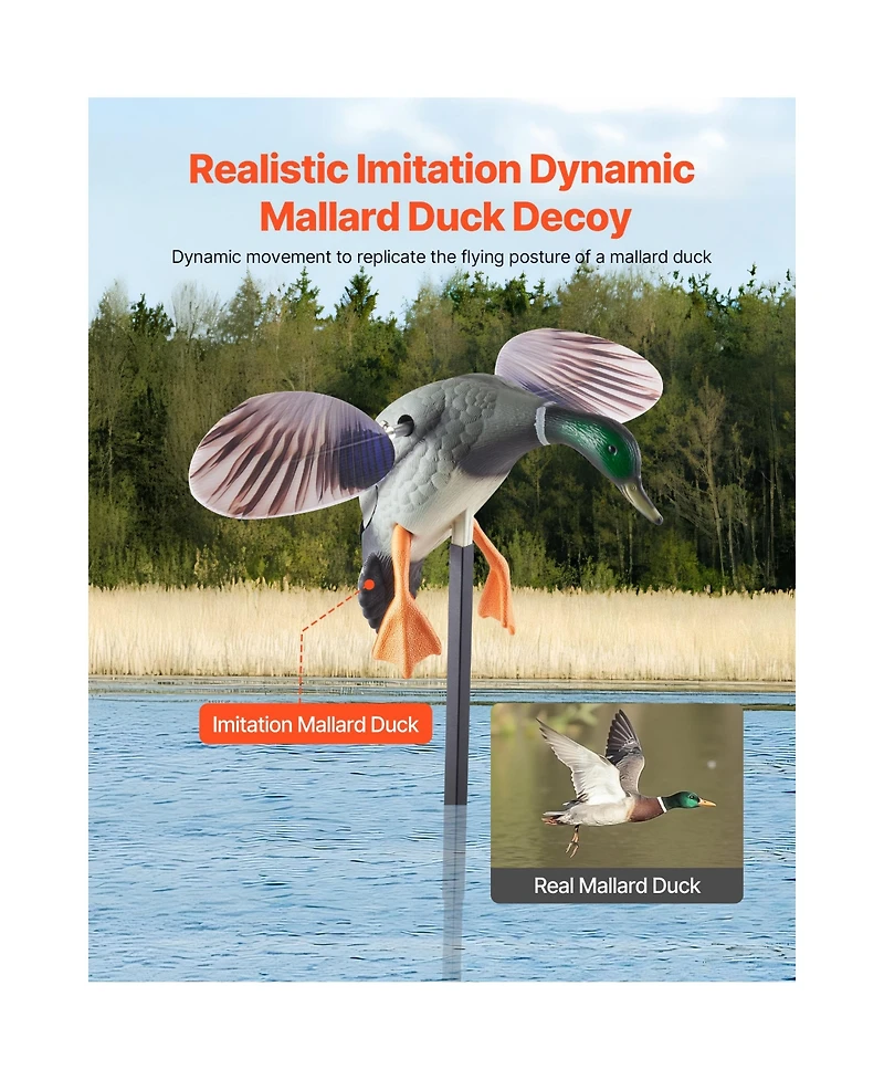 Sevorley Spinning Wing Motion Mallard Duck Decoy, Remote-Control Floating Hunting Decoy