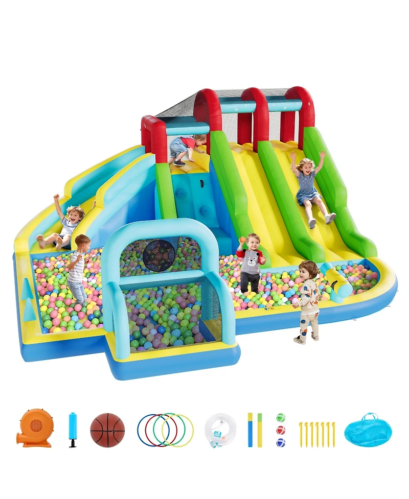 homfan 3 Water Slides Inflatable Bounce House with Water Blasters, 15.35" x 15.35" x 32.28", Accommodates 1-6 Kids, Ages 3-10