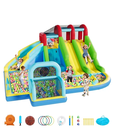 homfan 3 Water Slides Inflatable Bounce House with Water Blasters, 15.35" x 15.35" x 32.28", Accommodates 1-6 Kids, Ages 3-10