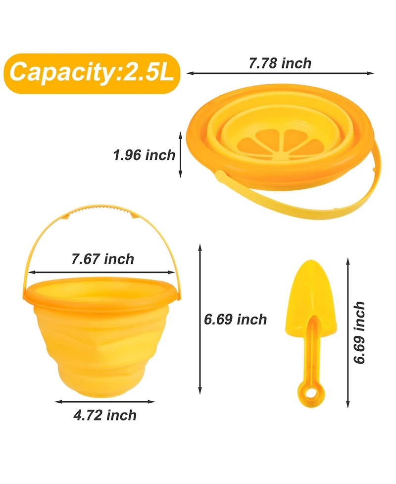 homfan Multipurpose Silicone Collapsible Beach Toys Set, 3 Piece Bucket with Shovels and Sand Molds for Kids Travel and Camping