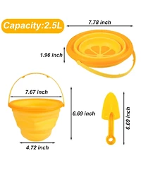 homfan Multipurpose Silicone Collapsible Beach Toys Set, 3 Piece Bucket with Shovels and Sand Molds for Kids Travel and Camping