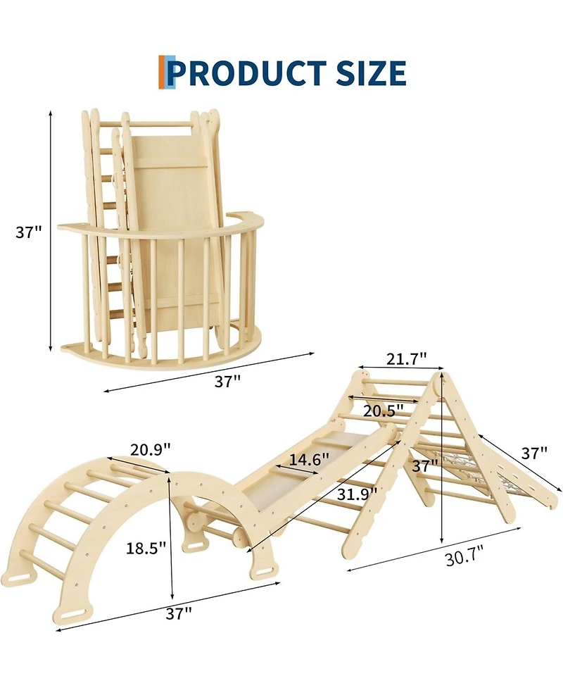 homfan Ages 1-3 7-in-1 Educational Collapsible Wooden Climbing Triangle Set