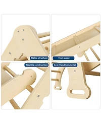 homfan 7-in-1 Educational Wooden Climbing Frame Triangle Climbing Set for Toddlers – Collapsible Triangle, Arch, Ramp and Ladder