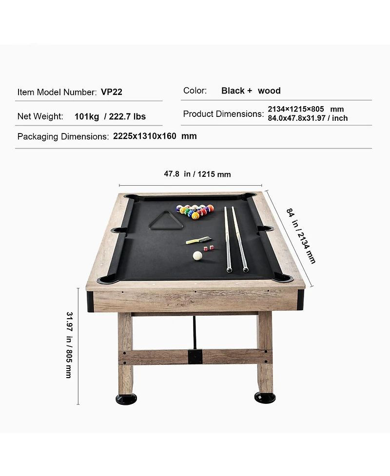 Sevorley 7 feet Pool Table Set with Adjustable Legs, Balls, Cues and Brush