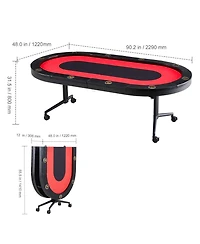 Sevorley 10-Player Foldable Poker Table, 90 inch Oval Casino Table with Padded Rails and Cup Holders
