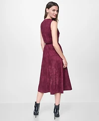 Dkny Women's Sleeveless V-Neck Buckle Belt Midi Dress