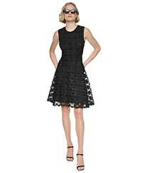 Dkny Women's Sleeveless Crew Neck Lace Fit and Flare Dress