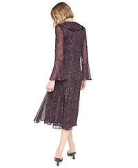 Dkny Women's Long Bell Sleeve V-Neck Ruffle Godet Midi Dress