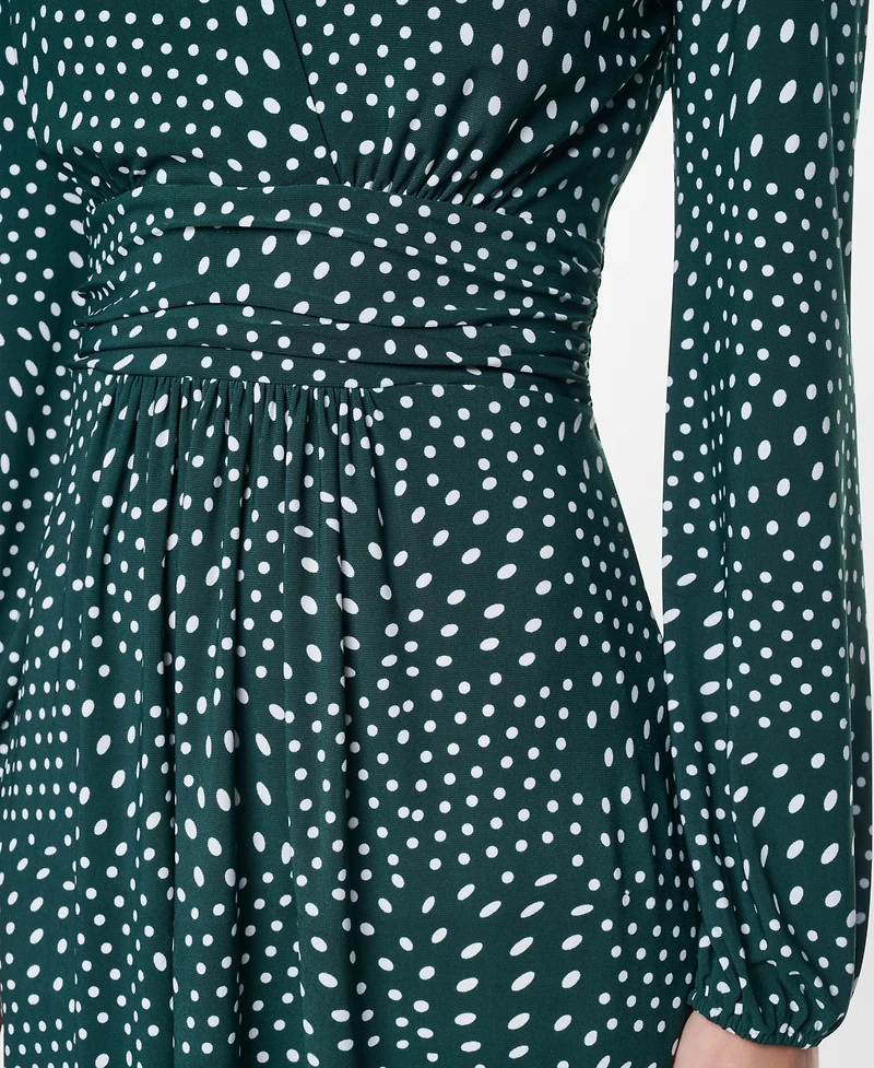 Dkny Women's Long Sleeve Surplice V-Neck Twist-Front Fit and Flare Midi Dress