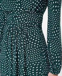Dkny Women's Long Sleeve Surplice V-Neck Twist-Front Fit and Flare Midi Dress
