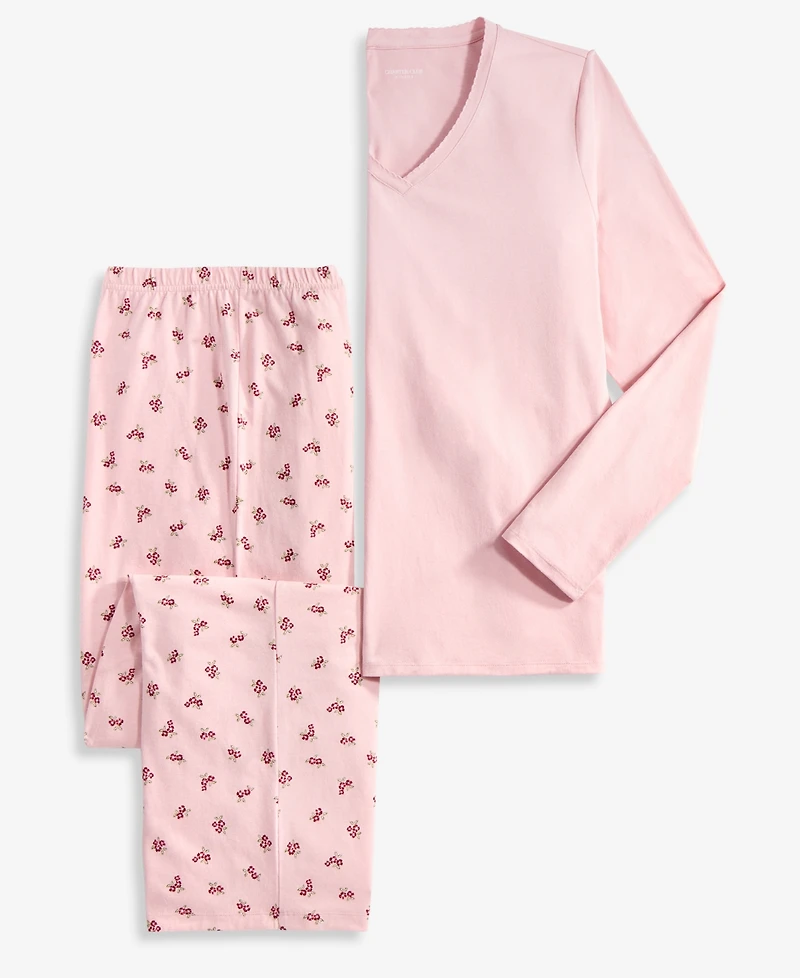 Charter Club Women's Cotton-Blend Long Sleeve V-Neck Pajama Pant Set, Macy's Exclusive