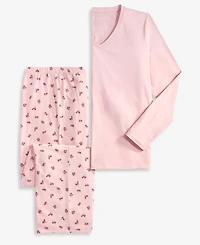 Charter Club Women's Cotton-Blend Long Sleeve V-Neck Pajama Pant Set, Macy's Exclusive