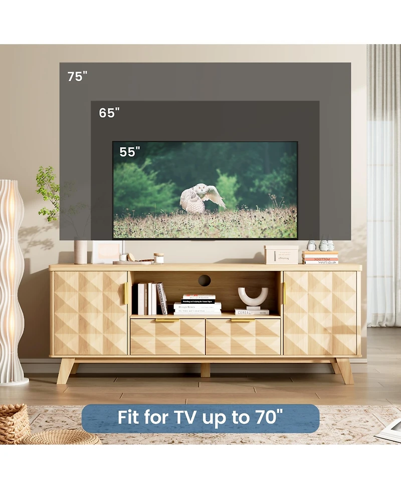 Vlsrka 63" Tv Stand for TVs Up to 65", Modern Entertainment Center with Storage Cabinets, 2 Drawers, Adjustable Shelves and Cable Management