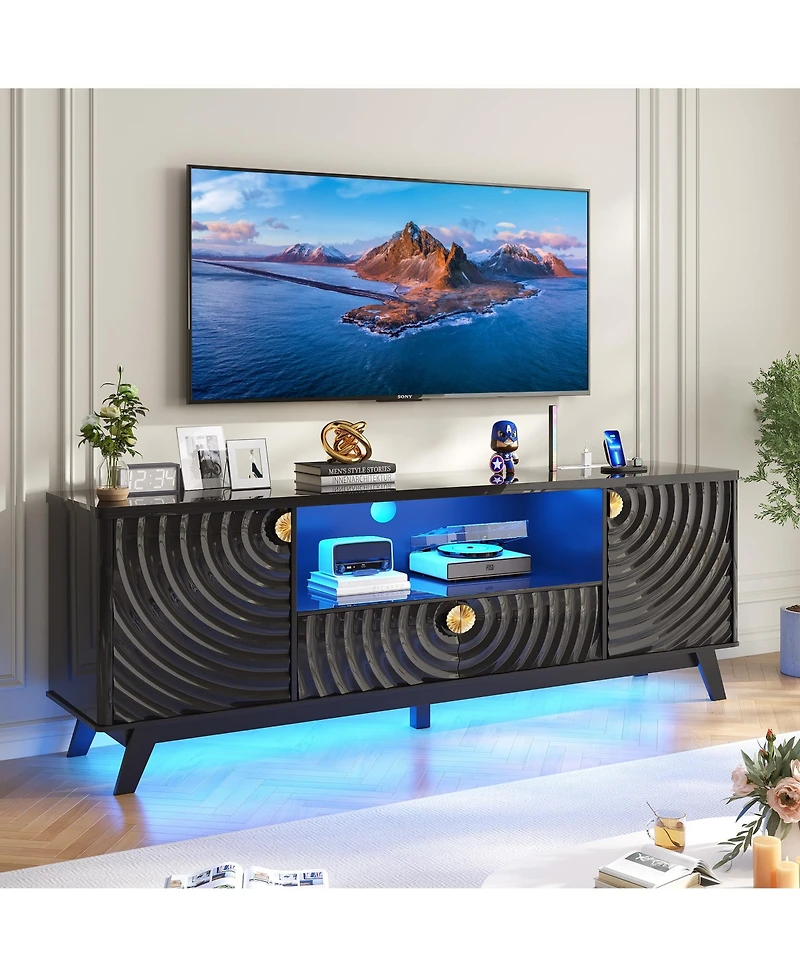 Vlsrka 63" Tv Stand with Motion Sensor Led Light, Charging Station and Storage